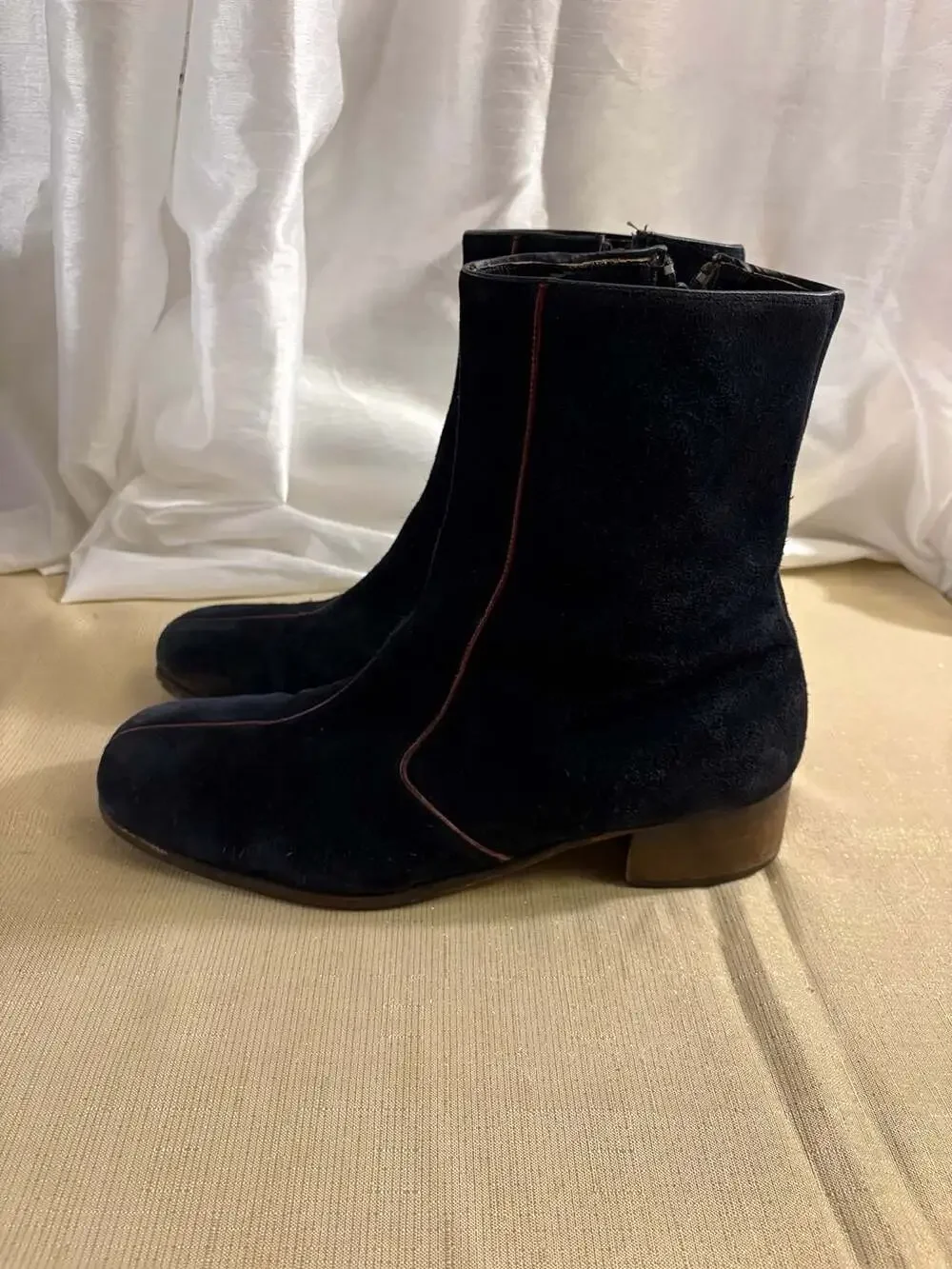 Vintage Suede Ankle Boots Blue with Piping, mens